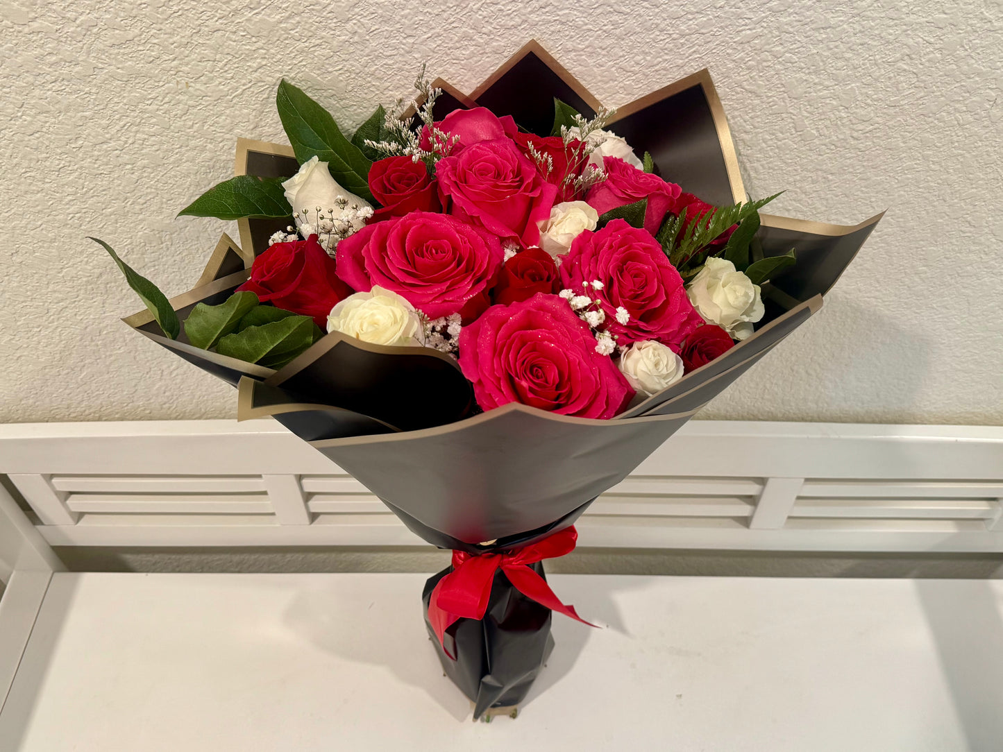 Pink, Red and White Roses