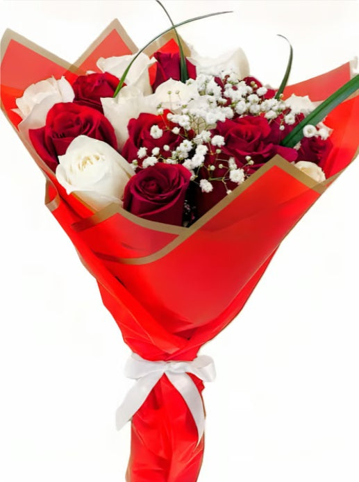 White & Red Roses Bouquet