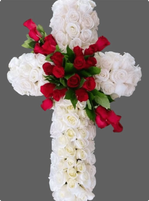 All Roses White & Red Cross