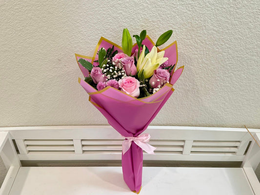 Pink and Purple Roses and Lilies