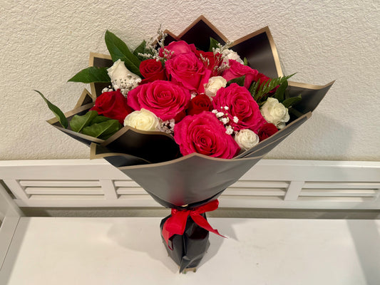 Pink, Red and White Roses