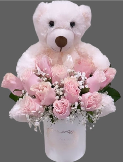 Pink Roses and Bear
