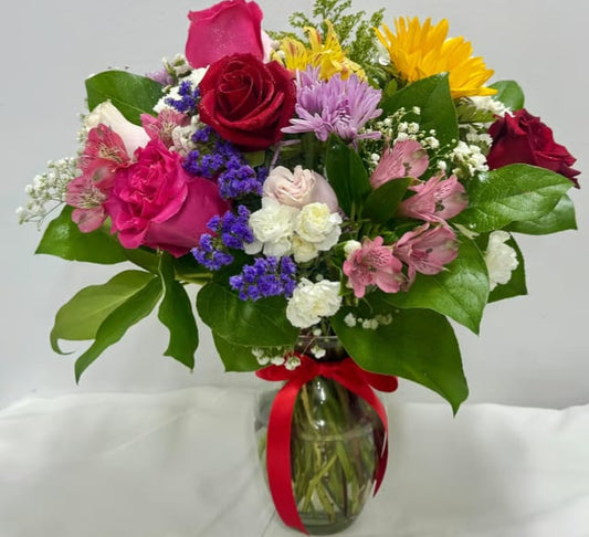 Mix Flowers in Glass Vase